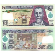 Guatemala 5 Quetzales 2012 Fe P-122c Polím